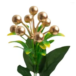 Decorative Flowers Easy Care Artificial Fruit Plant Realistic Branch With Green Leaves Stem Festive Golden Ball For