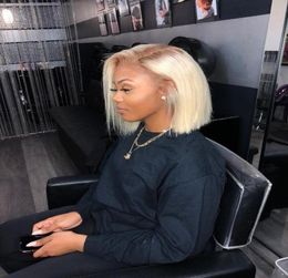 Full Lace Wig Straight 613 Blonde Brazilian Remy Human Hair Bob Wigs with Baby Hair Pre Plucked Hairline2234193