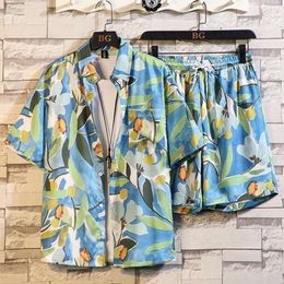 Summer Couple Beach Set Mens Vacation Short Sleeved Clothing Ice Silk Shirt Sanya Travel Outfit