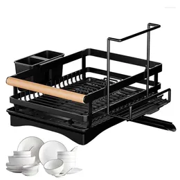 Kitchen Storage Dishes Drying Rack Sink With Drainboard Space-Saving Dish Organiser Utensil Holder And Towel