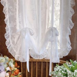 Curtains Korean Princess White Floral Lace Balloon Lifting Short Tulle Curtain For Window Door Kitchen Transparent Veil Sheer Custom