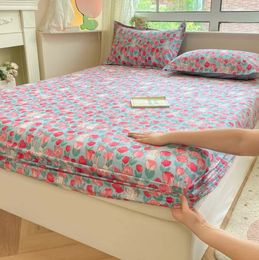 Bedding Set 100% Cotton Fitted Sheet 2pc Pillowcases Bed Sheet Soft Rabbit Flower Print Single Double Queen King Cal-King Size 240311