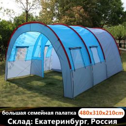 Shelters Large Camping Tent Waterproof Canvas Fiberglass 8 10 Family Tunnel Equipment Outdoor Mountaineering Party Gift Uv Protection