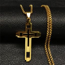 Cross Pendant 14K Gold Male Necklace for Man Mens Neck Chain Necklaces Jewellery corrente masculina