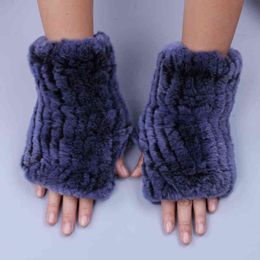 Fashion Real Rex Rabbit Fur Women's Winter Gloves Genuine Fur Mittens Girl Fingerless Gloves Wrist Warmer Elastic Fluffy 2112184x