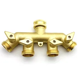 Connectors Solid Brass Heavy Duty Garden Hose Connector 4 Way Tap Splitter 3/4 inch Water Faucet Adapter Gardening Pipe Connectors