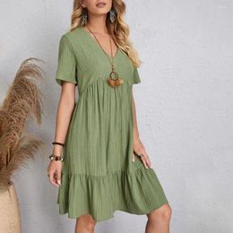 Casual Dresses Women Dress Comfortable V Neck Soft Fashion Solid Vacation Clothing