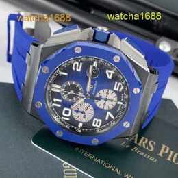 AP Gentlemen Watch Titanium Watch Royal Oak Offshore Series 26405CE Blue Ceramic Three Eyes Timing Pin Buckle Mens Fashion Leisure Business Sports Machinery Watch