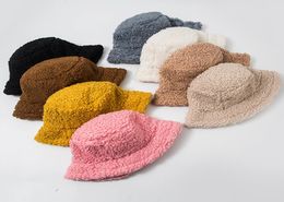 Winter Bucket Hat Lamb Faux Fur Girls Warm Hats Thickened Plush Fisherman Hat 2021 Casual Caps Kids Gift 7 Colours Z23471159271