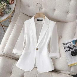 Women's Suits Slim Ice Silk Chiffon Sleeve Blazer Women 2024 Summer Single Button Jacket 3/4 Suit Tops Office Ladies Coat Blazers Mujer