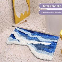 Carpets Blue Wave Shaped Plush Bedroom Carpet Flocking Special-shaped Living Mat Sofa Absorbent Room Anti-slip Foot Thickened C S6C3