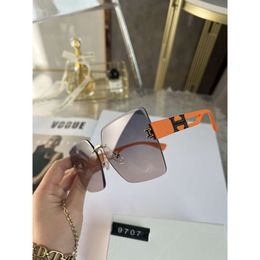Designer Hemes Sunglasses Orange Frameless Sunglasses Female Summer Beach Sunscreen Ins White Sunglasses Female