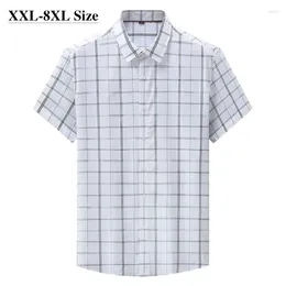 Men's Casual Shirts Size Plus 6XL 7XL 8XL Plaid Short Sleeve Summer Fashion Thin Classic Male Black White