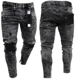 Ripped Jeans Men Stretch Skinny Grey Blue Black Hip Hop Denim Trousers Streetwear Casual Slim Fit for Jogging jean 240313