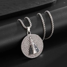 Pendant Necklaces Hip Hop Inlaid Zirconia Virgin Mary Cross Medal Circle Necklace For Men And Women Fashion Lucky Amulet Jewelry Gift