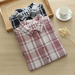 Women's Blouses Spring Shirts Japanese Streetwear Fashion Cotton Plaid Long Sleeve Oversized Women Cardigan Chequered Tops