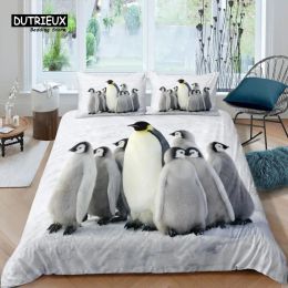 Set Home Living Luxury 3D Penguin Bedding Set Duvet Cover Set Pillowcase Kids Bedding Set Queen and King EU/US/AU/UK Size Sheer Curtains