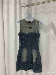 Basic & Casual Dresses designer 23 Spring/Summer New Worn, Hole Washed, Denim Sticker, Waist Wrapped Dress, Millennium Spicy Girl Look P6LX