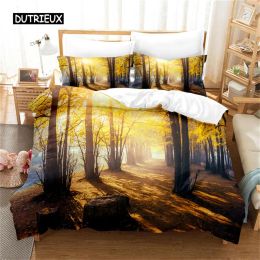 Set Natural Scenery Duvet Cover Forest Bedding Set Quilt Cover Queen Set Beauty Comforter Set Girl for Women Men Children Room Decor Sheer Curtains