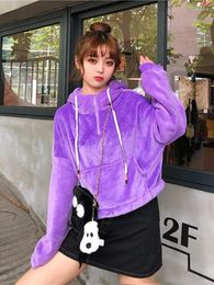 Women's Hoodies Autumn/Winter Colothes Women Korean Fashion Cropped Top Pullover Hooded Jacket Loose Baggy Fleece Warm Half Zipper