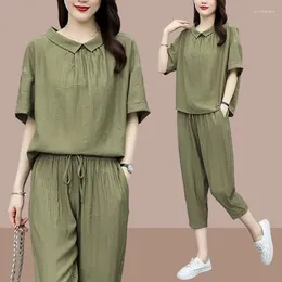 Women's Two Piece Pants Suits Female Sets Summer Two-piece Set Womens Outfits Fashion Casual Pant Cotton Linen Clothing Femme Mujer 4XL E140