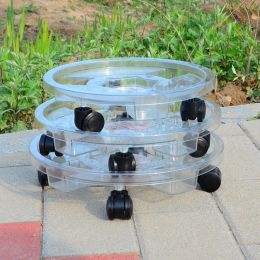 Trays Plastic Flower Pot Stand Trays With Wheels Movable Holder Caster Wheels Pallet Vase Transparent Round Bonsai Plants Trays Garden