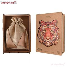 3D Puzzles PB Playful Bag Wooden box irregular shaped Animal Year of the tiger Puzzle Childrens educational toys Chinese Tiger gift UG208 240314