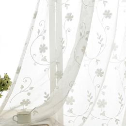 Curtains Embroidered White Floral Tulle Window Curtains For Living Room European Voile Sheer Curtains For Bedroom Kitchen Drapes Blinds