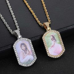 Memory Frame Necklace with Copper Micro Inlaid Zircon Solid Military Brand Photo Pendant, Personalized and Trendy Hiphop