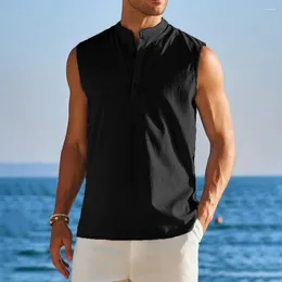 Men's Casual Shirts Solid Colour Men Shirt Lightweight Sleeveless Stand Collar Summer Slim Fit Breathable Vest Top For Daily