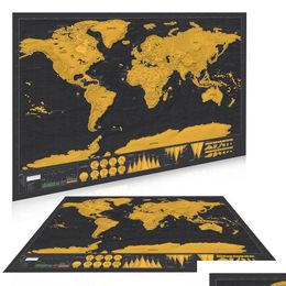 Paintings Drop Personalised World Map Scratch Off Travel Maps Poster - Large Deluxe Foil Layer Coating With National Flag Gifts For Dhjrc