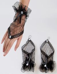 new bride wedding gloves fingerless lace short yarn gloves black bow gloves s205409512