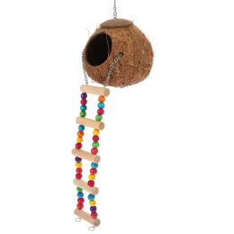 Decor Toy Bed For Pet Hanging Hideout House Coconut Reptile Nest Coconuts Shell Wooden Decorative Ladder