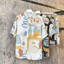 Hawaiian Floral Shirt Mens Short Sleeved Ice Silk Quick Drying Beach Set Sanya Travel Outfit Seaside Vacation Clothing