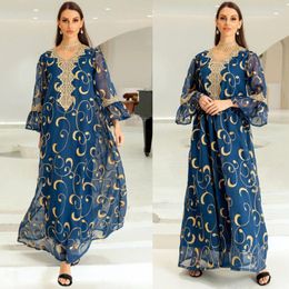 Ethnic Clothing Elegant Dresses For Women 2024 Autumn Muslim Fashion Embroidery Dubai Abaya Printed Kaftan Party Evening Dress Islamic
