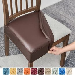 1 PU leather chair cover waterproof detachable dining chair sliding chair cover elastic interior seat cover furniture protector 240314
