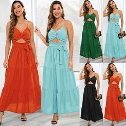 Fashionable Slim Fitting Temperament, Bra and Strap Dress, 2024 Summer Women's Large Solid Colour Dress