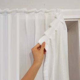 Curtains PunchFree Semi Sheer Solid White Chiffon Curtains SelfAdhesive Weave Textured Privacy Translucent Drape for Door Window Decor