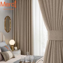 Curtains Modern Curtains for Living Dining Room Bedroom Nordic Luxury Shading Window Tulle Drape Pure Colour Cotton Decoration Custom Size