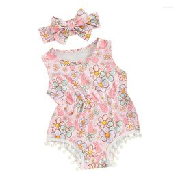 Clothing Sets Baby Girls Rompers Flower Rabbit Print Sleeveless Tassel Infant Bodysuits Summer Easter Clothes Jumpsuits