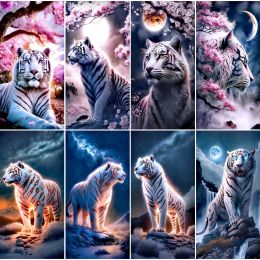 Stitch White Tiger and Cherry Blossom Large 5D DIY Diamond Painting Sale Full Drill Embroidery Cross Stitch Rhinestone Picture j3499