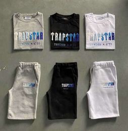 Mens Trapstar T Shirt Set Letter Embroidered Tracksuit Short Sleeve Plush Shorts Motion current 505