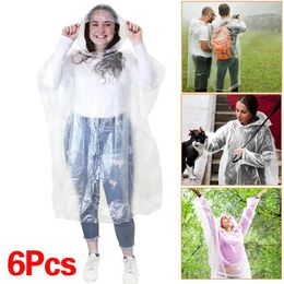 Raincoats 6pcs Disposable Raincoat Unisex Thickened Student Adult Portable Emergency Waterproof Rain Ponchos Camping Cycling Travel