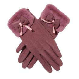 Ladies Plush Super Stretch Thickening Warm Touch Screen Cute Hair Mouth Outerwear Gloves For Female Five Fingers258T