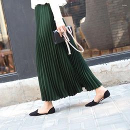 Skirts Summer Women Long Pleated Skirt Green Korean Style Solid Large Size High Waist Elastic Female Office Lady Fitted