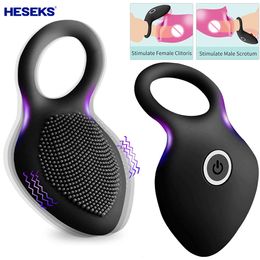 HESEKS Ring Vibrating Clitoris Stimulator G Spot Sex Toys for Couple Delay Lick Vagina Orgasm Lock Finger Sleeve Vibrator