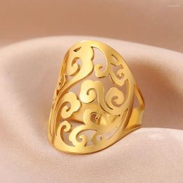 Cluster Rings My Shape Filigree Flower Women Girls Stainless Steel Plant Vines Open Adjustable Finger Ring Jewellery Engagement Christmas