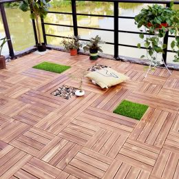 Lawn 1PC Waterproof Plastic Wood Flooring Garden Floor Boards Plant Flooring Lawn Mat Synthetic Grass Tile Splicing Floor Outdoor