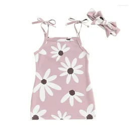 Girl Dresses Pudcoco Toddler Baby Summer Clothes Flower Print Dress Tie Up Sleeveless With Headband 3M-4T