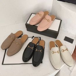 Designer Princetown Slippers Mules Women Loafers Metal Chain Casual Shoe Lace Velvet Slipper Genuine Leather Comfortable Slides WIth Box